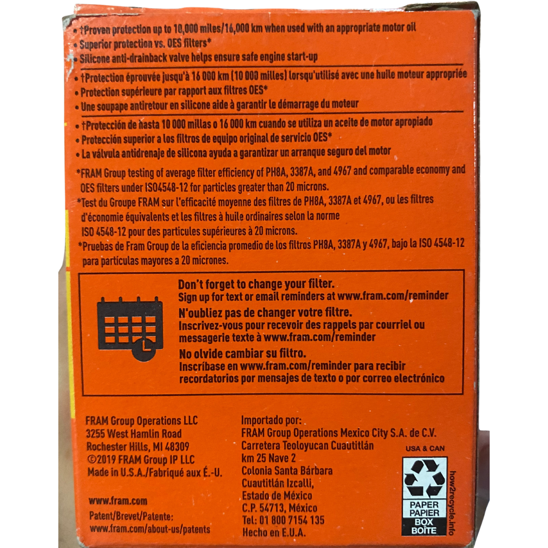 Filtro de aceite FRAM Extra Guard PH4386